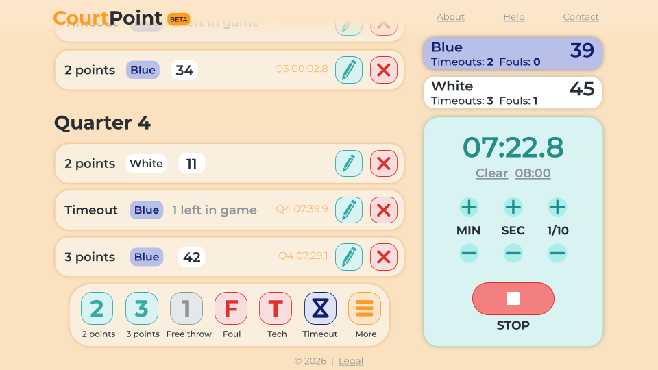 Screenshot of a preliminary prototype of HoopPoint